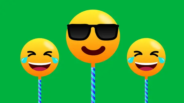 cool and very happy emoji stick isolated on green background. funny and cute emoji illustration.