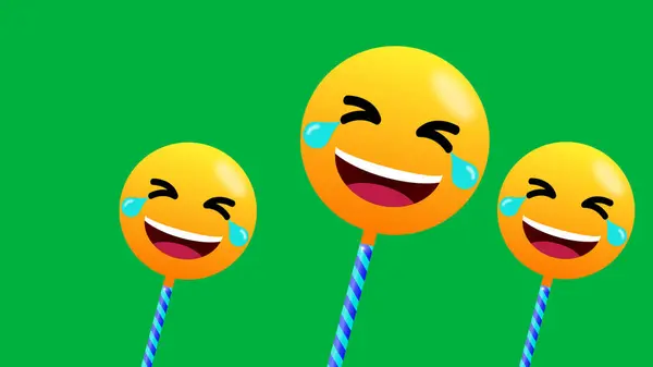 three laughing emoji illustration on green screen. funny facial expressions.