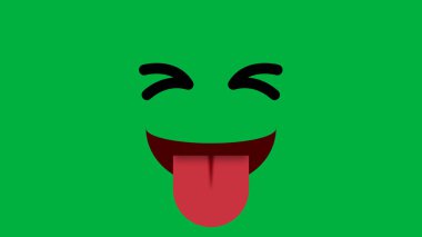 Dil dışarı ve yeşil ekranda komik yüz ifadesi. Çok komik ve mutlu anlar için konsept.