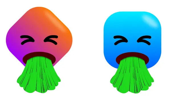 stock image two vomiting emoji in different shapes and colours on white background for dislike and unhealthy day.