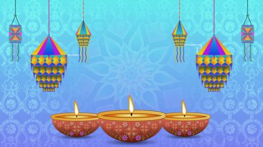 Diwali kutlamaları için kil yağlı lambalar konseptiyle güzel dekore edilmiş doku arka planı..