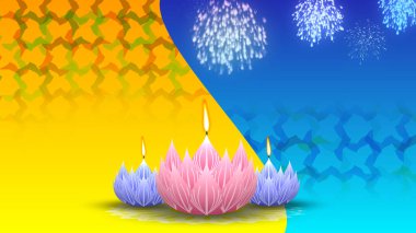 Güzel gaz lambası ve havai fişeklerle Diwali tatil illüstrasyonu. Diwali kutlama konsepti.