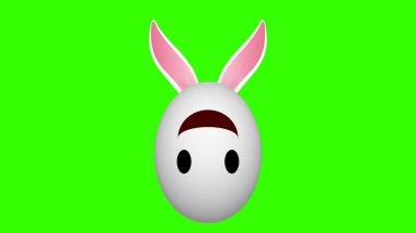 Komik ifade ve yeşil ekranda çılgın tavşan yumurtası animasyonu. Mutlu Paskalya Animasyonu.