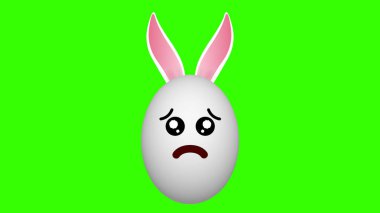 Ağlayan gözler ve üzgün ifade yeşil ekranda paskalya yumurtası. Paskalya Bayramı yumurta animasyonu.