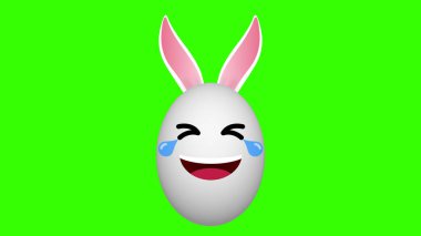 Mutlu Paskalya tatili için yeşil ekran animasyonunda iğne kulaklı gülen Paskalya tavşanı. Komik tavşan çizimi.