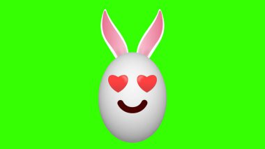 Yeşil ekranda güzel bir aşk gözü olan sevimli tavşan yumurtası. Paskalya bayramı aşkı ve eğlence konsepti.