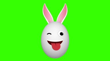 Çılgın ve komik yüz ifadesi yeşil ekranda şirin paskalya tavşanı yumurtası. Paskalya tatili konsepti.