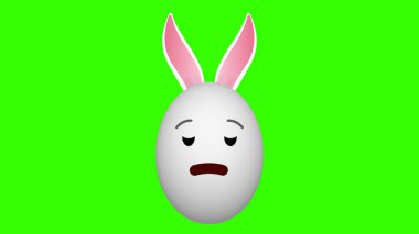 Üzgün ya da mutsuz ifade tavşan yumurtası yeşil ekran animasyonunda. Paskalya Günü konsepti.
