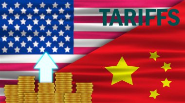 Amerikan bayrağında porselen bayrak sallıyor, gümrük vergisi ve bozuk paralarla. Çin 'le aramızda yeni ticaret politikası konsepti.