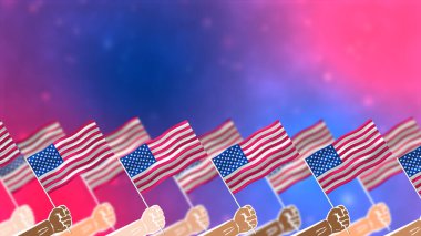 ABD bayrağını her bir tona tutarak Amerika 'da renk bulanıklığı olan birlik olduğunu gösteriyor. ABD animasyonunda ulusal tatil kavramı.