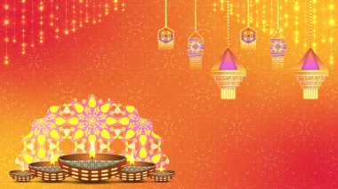 Eşsiz ve farklı tasarımı olan mutlu diwali konsepti. Parlak ışık, dekoratif elementler ve diwali bayramı için gaz lambaları..