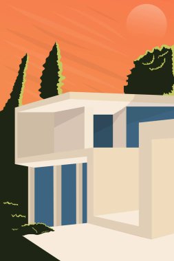 Minimalist modern bir evin düz çizimi