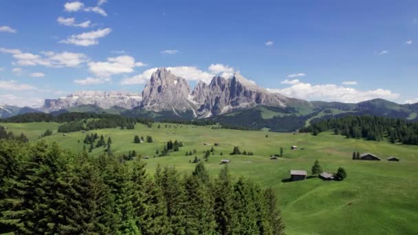 Aerial View Alpe Siusi Landscape Summer Dolomites Mountain Italy — Stock Video