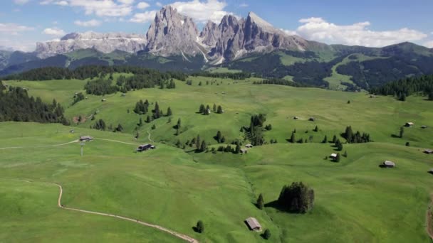 Luftaufnahme Der Seiser Alm Hochplateau Sommer Dolomiten Italien — Stockvideo