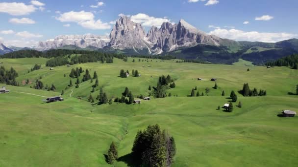 西泽Alm Dolomites风景如画的高山高原的空中景观 — 图库视频影像
