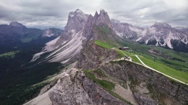 Vista Aérea Montanha Dolomites Seceda Val Gardena Itália — Vídeo de Stock