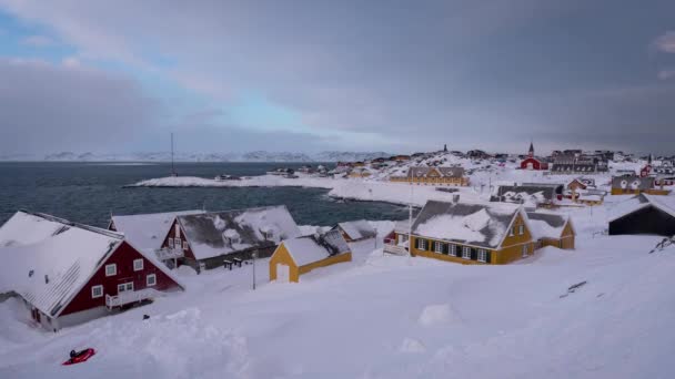 Time Lapse Clip Old Colonial Harbor Red Church Nuuk Cathedral — Stockvideo