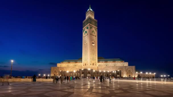 Мечеть Хасана Касабланке Марокко Вид Ночам — стоковое видео