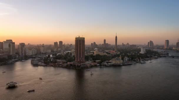 Den Nocí Timelapse Káhiře Egypt Řeka Nil Řeže Ostrově Gezira — Stock video