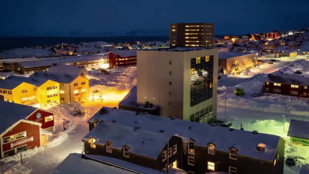 Nacht Tag Zeitraffer Von Gebäuden Nuuk Grönland Zur Winterzeit — Stockvideo