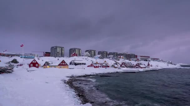 Dag Till Natt Timelapse Skyline Nuuk Grönland Ses Vid Vinter — Stockvideo