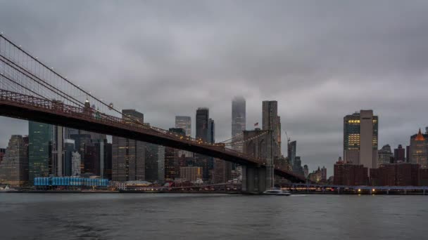 Clip Intervalle Jour Nuit Pont Brooklyn Bas Manhattan New York — Video