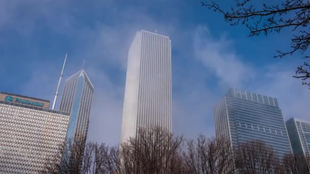 Тайм Небоскребов Чикаго Иллинойс Сша Туманом — стоковое видео