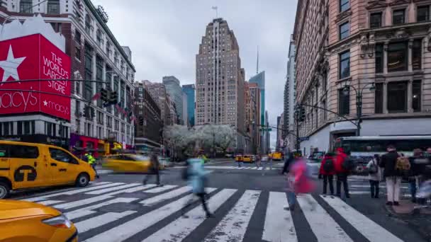 Tidsbrist Trafik Vid Korsning 6Th Avenue New York Usa — Stockvideo