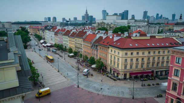 Clip Lapso Tiempo Del Tráfico Dom Square Centro Warszawa Polonia — Vídeo de stock