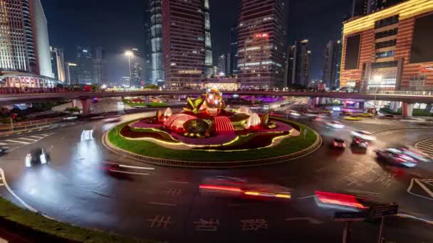 Časová Prodleva Klip Provozu Slavné Mingzhu Kruhový Objezd Okrese Pudong — Stock video