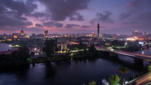 Timelapse Notte Giorno Del Cairo Egitto Con Fiume Nilo Che — Video Stock