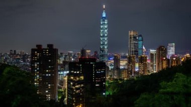 Tayvan 'da Taipei' nin ufuk çizgisi merkezinde Taipei 101 gökdeleni var. Geceleri görülür. Zaman aşımı klibi