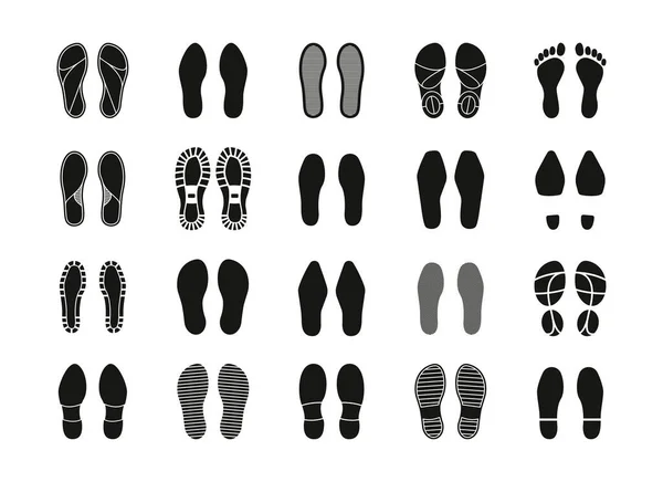 stock vector Human footprints. Human step silhouettes, barefoot sneaker boots sole baby footsteps women shoes print trail. Vector isolated collection of barefoot human and imprint foot illustration