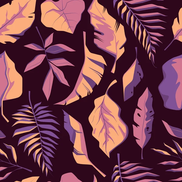 Exotiska Löv Mönster Sömlös Blomtryck Tropiska Djungelväxter Och Blommor Botanisk — Stock vektor