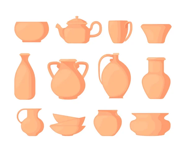 Глиняные Вазы Керамические Древние Керамические Керамические Кухонные Принадлежности Глиняная Посуда — стоковый вектор