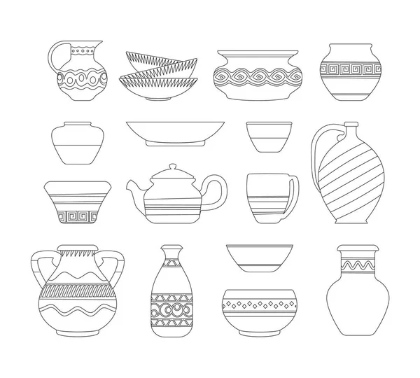 Vasi Contorno Astratto Vintage Icone Ceramica Lineare Minimale Antica Ceramica — Vettoriale Stock