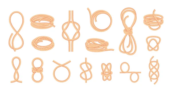 Des Cordes Nouées Boucle Bowknot Courbe Torsadée Fil Fibre Droite — Image vectorielle