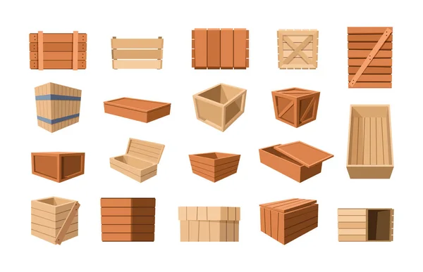 Holzbehälter Cartoon Lager Mit Holzkisten Kisten Paletten Container Für Liefergüter — Stockvektor