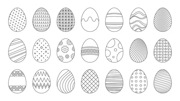 Easter Eggs Line Icons Black Outline Sketch Doodle Style Egghunting — Stock Vector