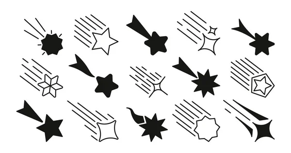 Iconos Estrella Fugaz Símbolos Abstractos Que Caen Con Rastro Del — Vector de stock