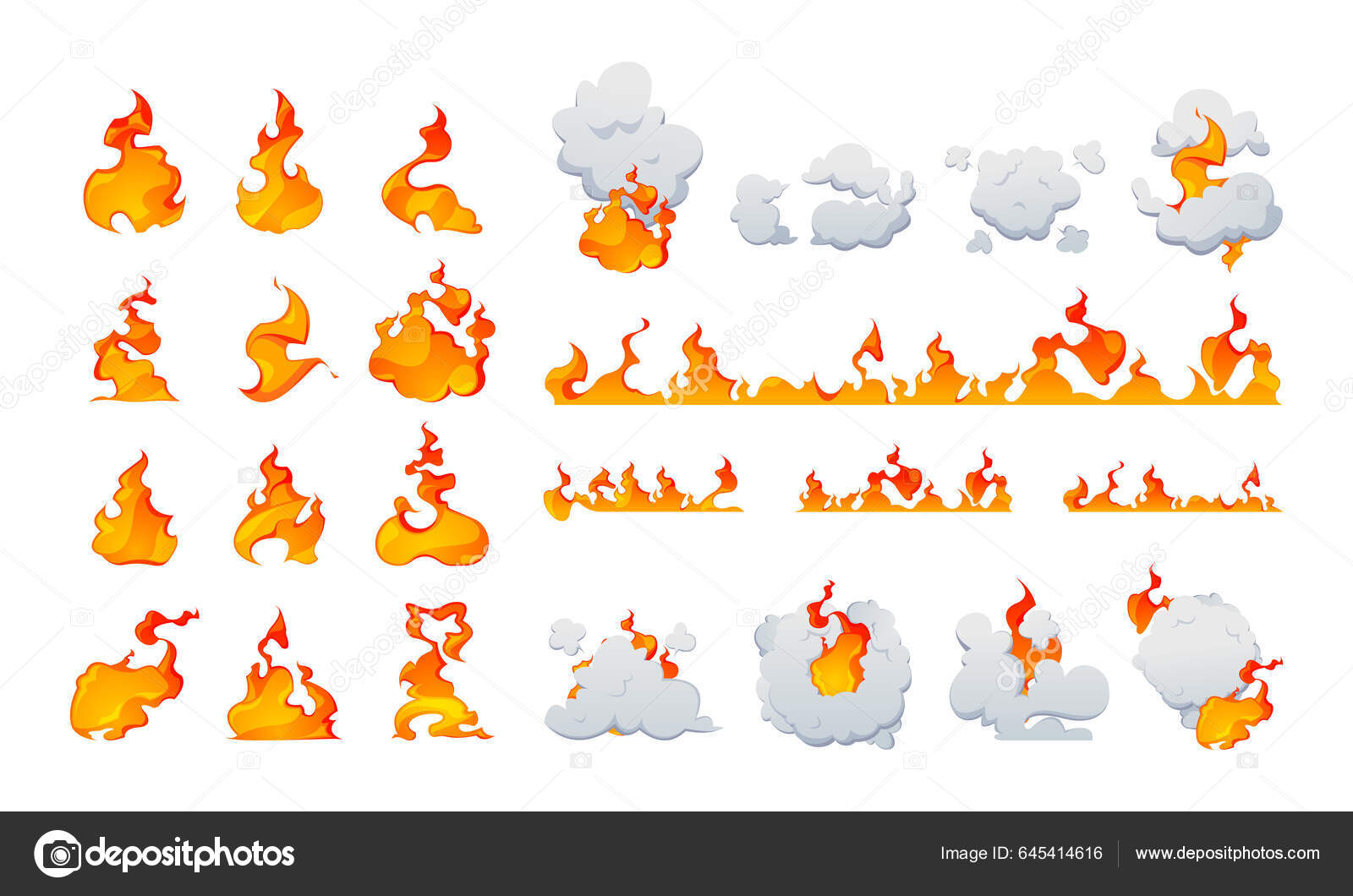 Fogo de desenho animado chama queima de fogueira ou bolas de