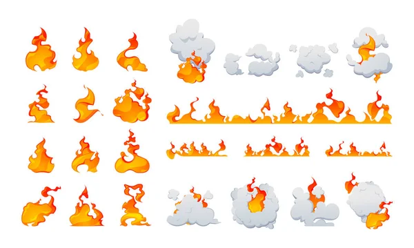 Efecto Fuego Explosión Dibujos Animados Quema Humo Juego Ignición Fuego — Vector de stock