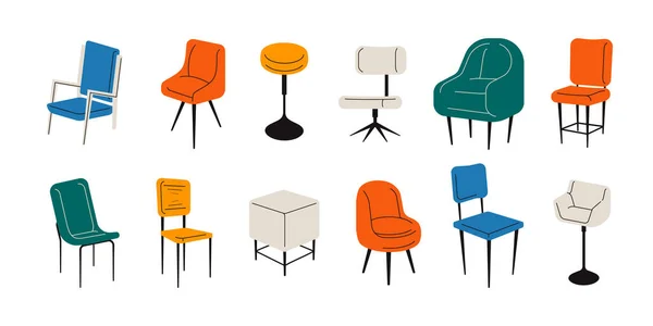 Sandalye Koleksiyonu Modern Oda Mobilyaları Karikatür Tabureleri Farklı Tipler Şekiller — Stok Vektör