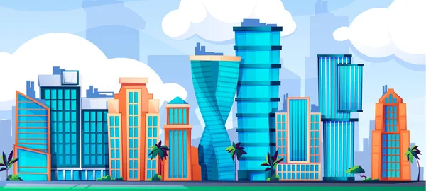 Skyscraper City Landscape Urban Panorama High Architecture Buildings Cartoon Scape — Stock Vector