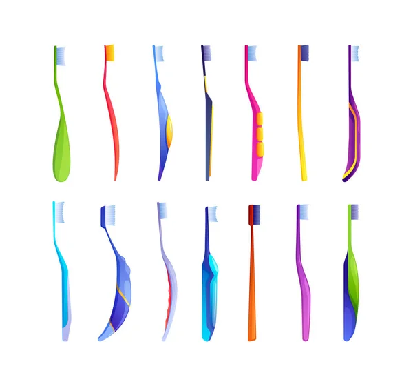 Coleção Escova Dentes Escova Dental Desenhos Animados Com Cerdas Higiene — Vetor de Stock