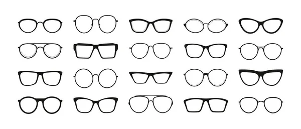 太阳镜边缘 时尚眼镜框架不同的形状 黑色简单的眼镜轮廓集合 视觉护理的概念 矢量隔离集 视觉镜头 光学配件收集 — 图库矢量图片