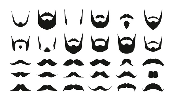 Schnurrbärte Und Bärte Hipster Schwarze Schnurrbärte Gesichter Einfache Maskuline Symbole — Stockvektor