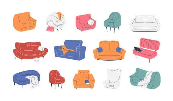 Sofás Poltronas Mobília Casa Macia Aconchegante Moderna Elementos Coloridos Cadeira —  Vetores de Stock