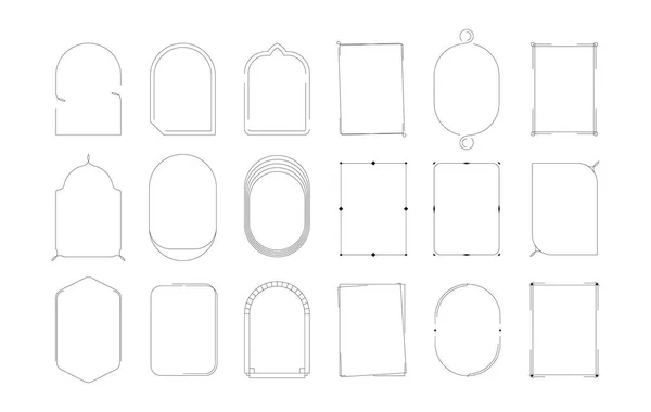 线Boho拱门 具有几何装饰 时髦形状和花卉图案的线性边框元素 矢量装饰线框集 经典典雅的婚宴请柬 — 图库矢量图片