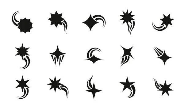 Spadające Ikony Gwiazd Sylwetka Meteorytu Symbol Komety Projektowania Tatuaży Błyszczącego — Wektor stockowy